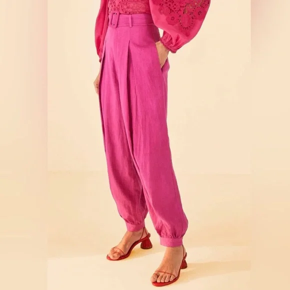 NWOT Farm Rio Pink 100% Linen Pants Size XS - Picture 3 of 9